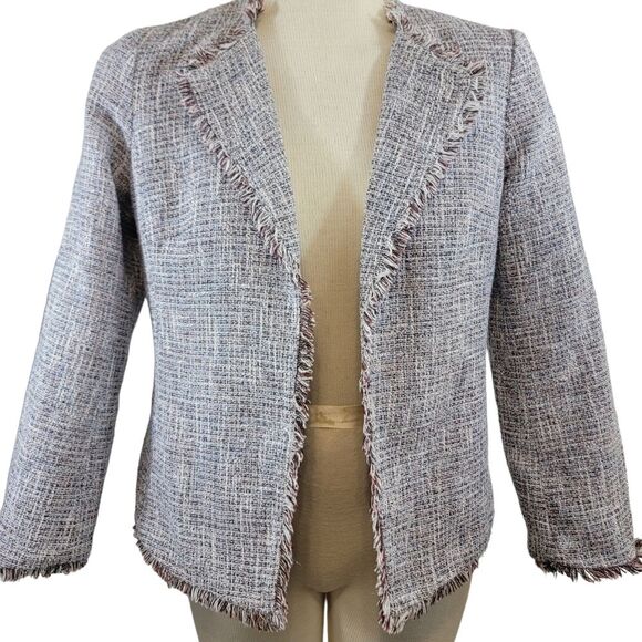 BANANA REPUBLIC Blue Multi Tweed Blazer Fringe Boucle size 6 - Picture 1 of 7